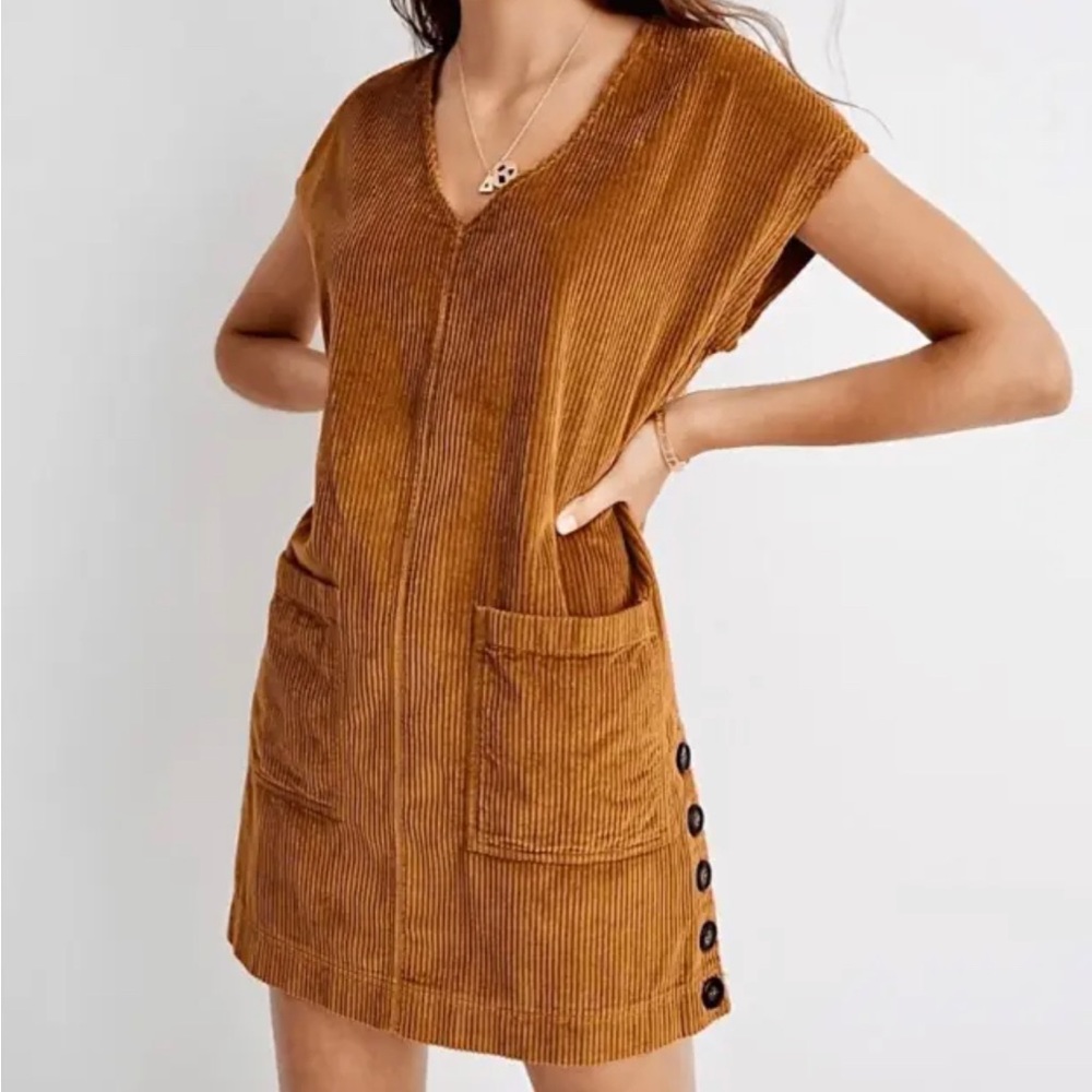 Madewell Corduroy Shift Dress Side Button Pockets Sleeveless size Small